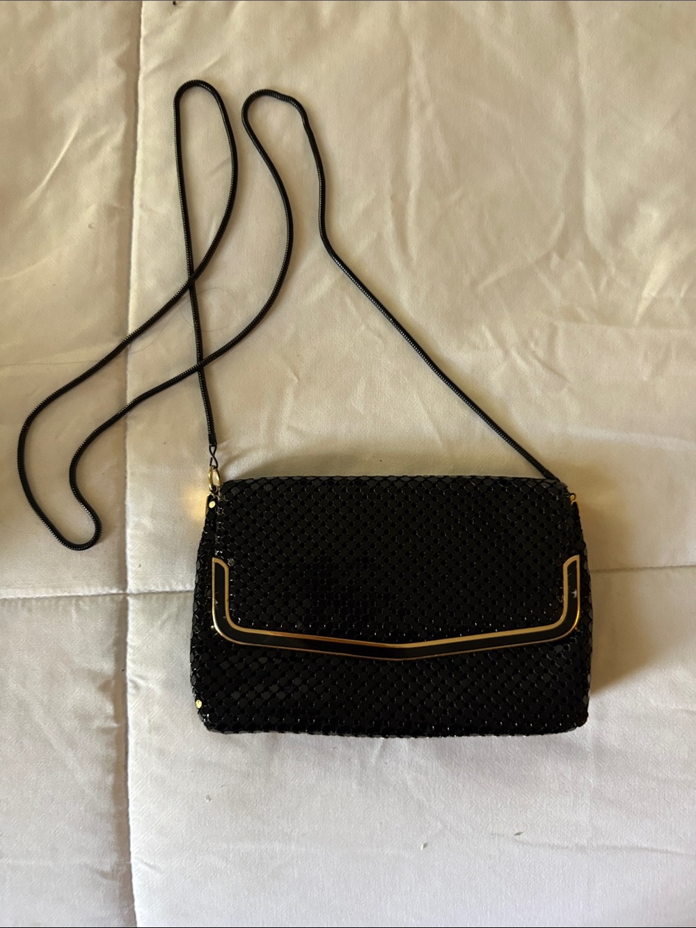 Black Evening Crossbody Bag with Gold Trim